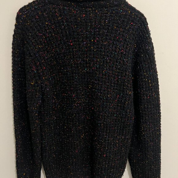 VTG BOSTON TRADERS Black Multicolor Speckled Shawl Colllar Chunky Sweater LARGE - Picture 3 of 3